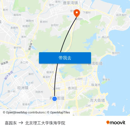 嘉园东 to 北京理工大学珠海学院 map