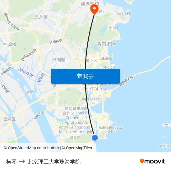 横琴 to 北京理工大学珠海学院 map