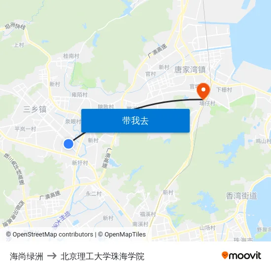 海尚绿洲 to 北京理工大学珠海学院 map
