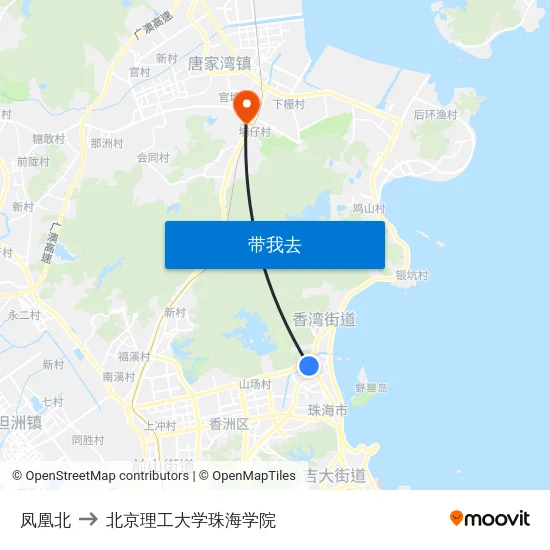 凤凰北 to 北京理工大学珠海学院 map