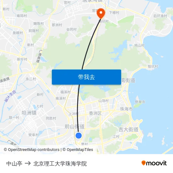 中山亭 to 北京理工大学珠海学院 map