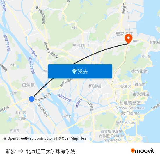新沙 to 北京理工大学珠海学院 map