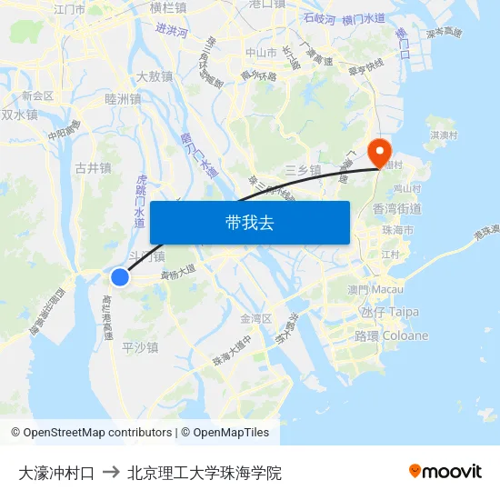 大濠冲村口 to 北京理工大学珠海学院 map