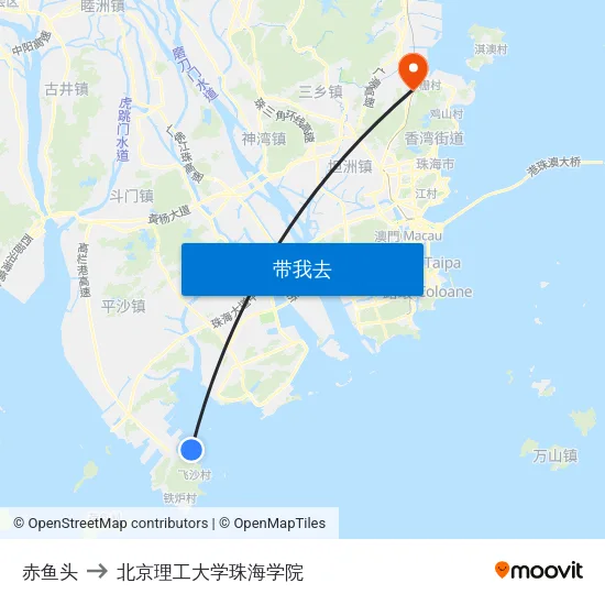 赤鱼头 to 北京理工大学珠海学院 map
