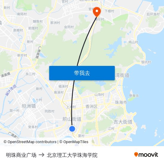 明珠商业广场 to 北京理工大学珠海学院 map
