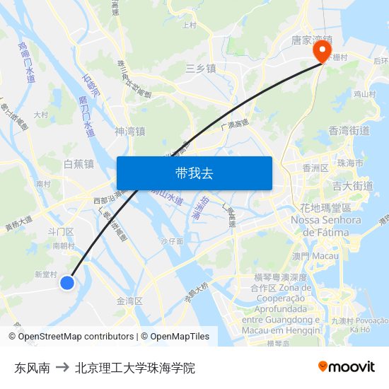 东风南 to 北京理工大学珠海学院 map