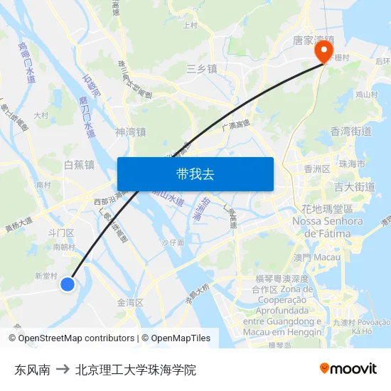 东风南 to 北京理工大学珠海学院 map
