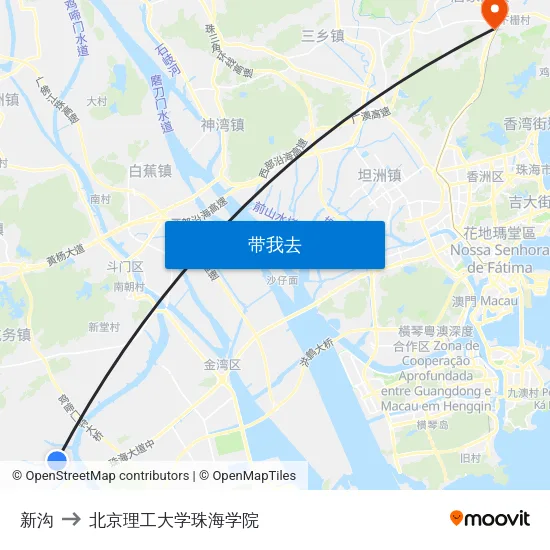 新沟 to 北京理工大学珠海学院 map