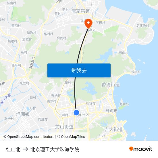 红山北 to 北京理工大学珠海学院 map