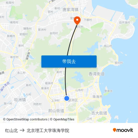 红山北 to 北京理工大学珠海学院 map