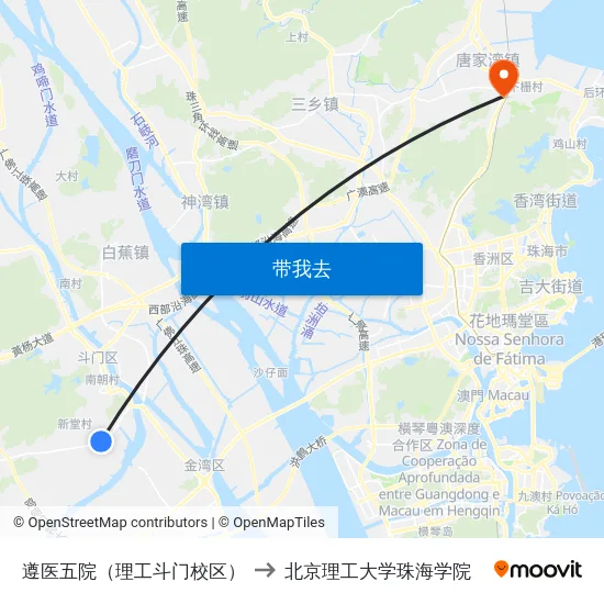 遵医五院（理工斗门校区） to 北京理工大学珠海学院 map
