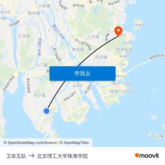 卫东五队 to 北京理工大学珠海学院 map