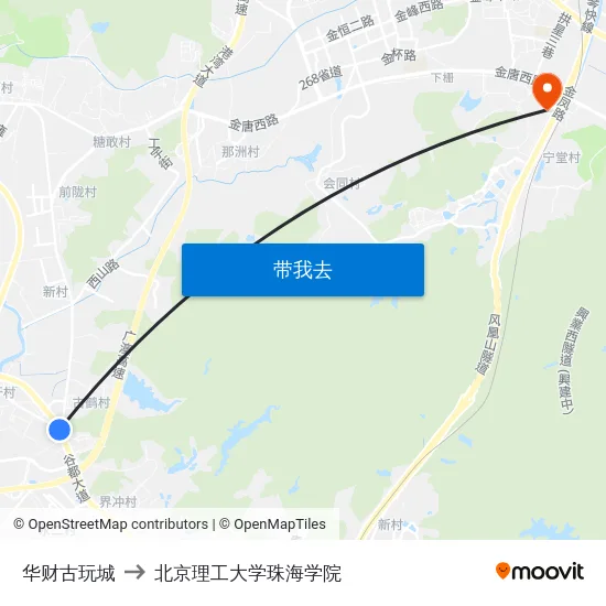 华财古玩城 to 北京理工大学珠海学院 map