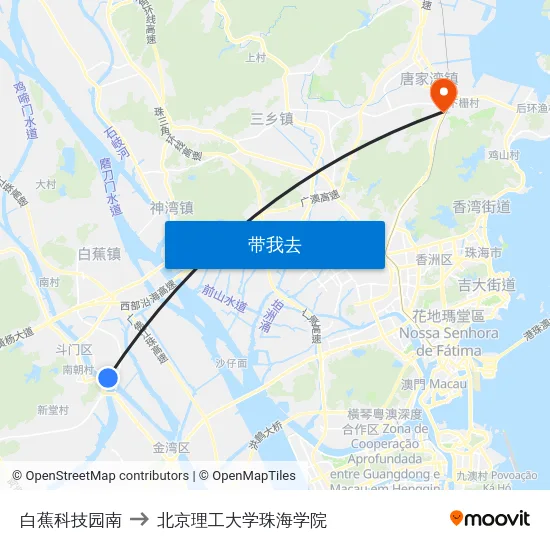 白蕉科技园南 to 北京理工大学珠海学院 map