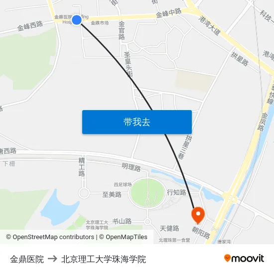 金鼎医院 to 北京理工大学珠海学院 map