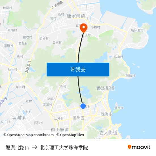 迎宾北路口 to 北京理工大学珠海学院 map