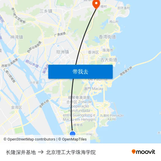 长隆深井基地 to 北京理工大学珠海学院 map