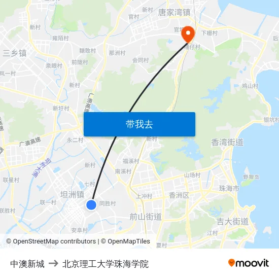中澳新城 to 北京理工大学珠海学院 map