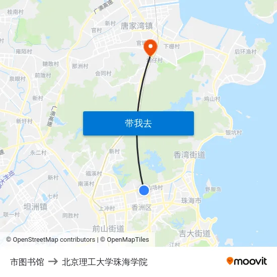 市图书馆 to 北京理工大学珠海学院 map