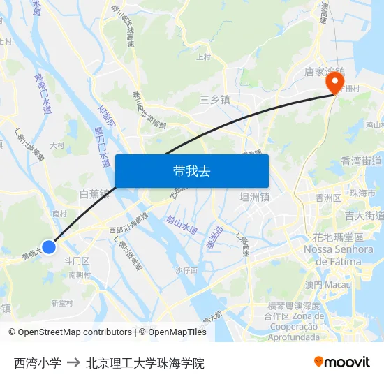 西湾小学 to 北京理工大学珠海学院 map