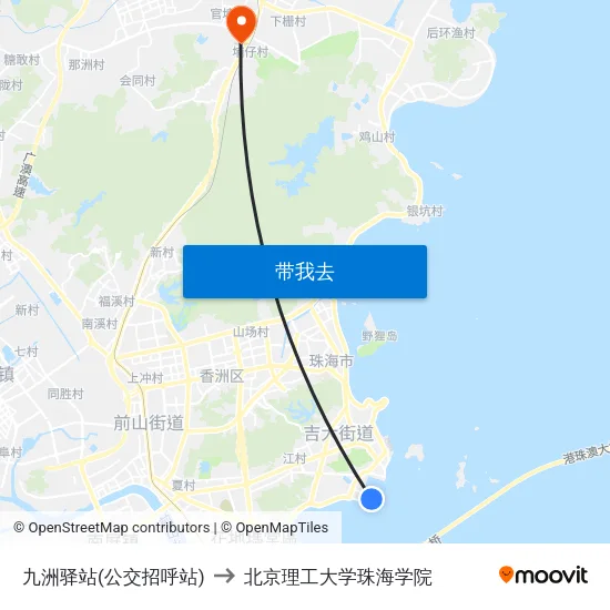 九洲驿站(公交招呼站) to 北京理工大学珠海学院 map