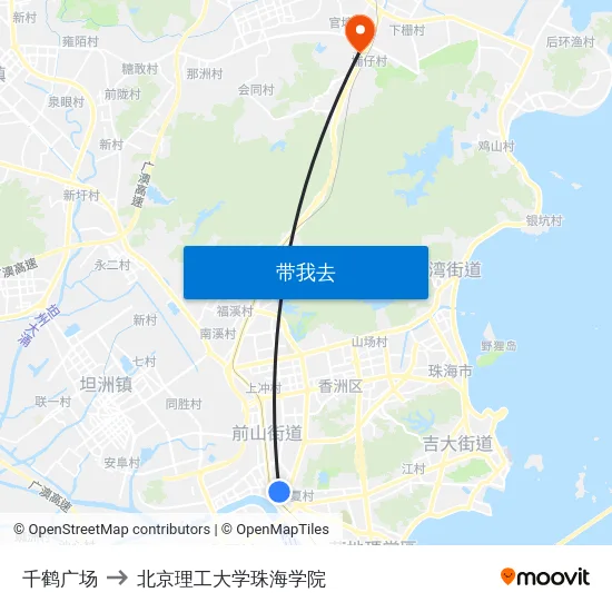 千鹤广场 to 北京理工大学珠海学院 map