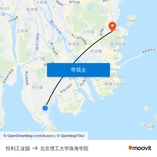 恒利工业园 to 北京理工大学珠海学院 map