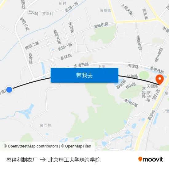盈得利制衣厂 to 北京理工大学珠海学院 map
