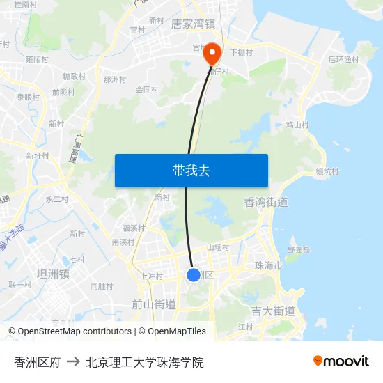 香洲区府 to 北京理工大学珠海学院 map