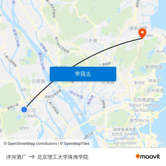 洋河酒厂 to 北京理工大学珠海学院 map