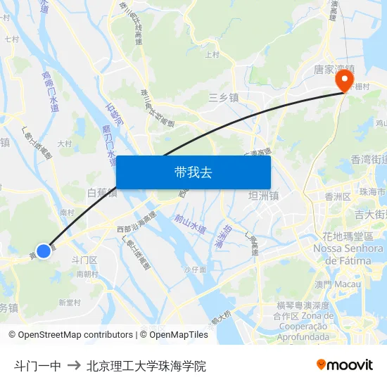 斗门一中 to 北京理工大学珠海学院 map
