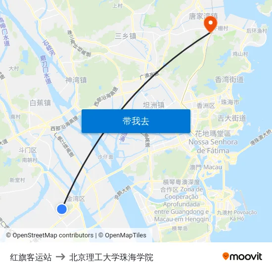 红旗客运站 to 北京理工大学珠海学院 map