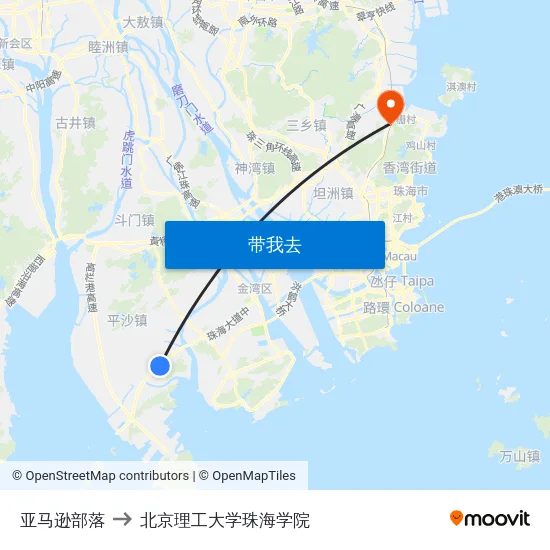 亚马逊部落 to 北京理工大学珠海学院 map