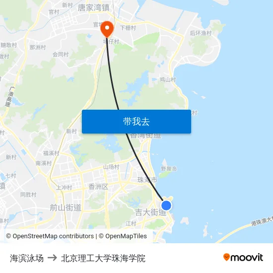 海滨泳场 to 北京理工大学珠海学院 map
