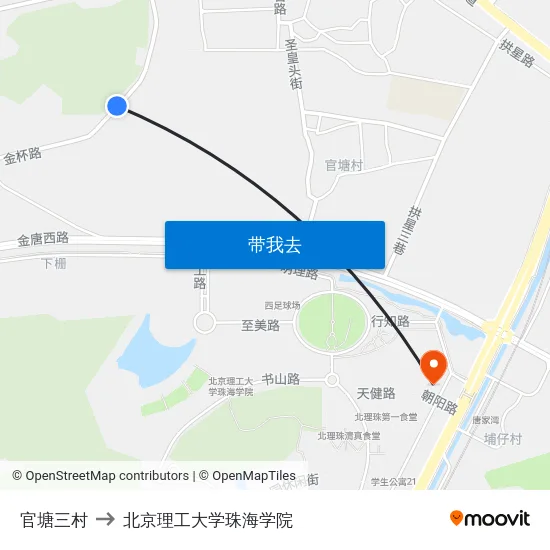 官塘三村 to 北京理工大学珠海学院 map