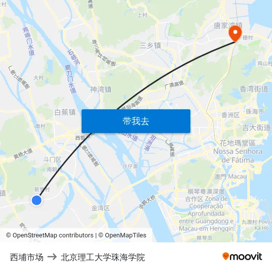 西埔市场 to 北京理工大学珠海学院 map
