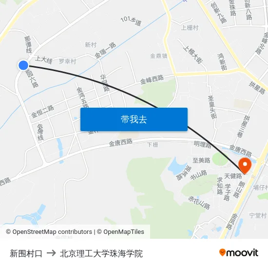 新围村口 to 北京理工大学珠海学院 map