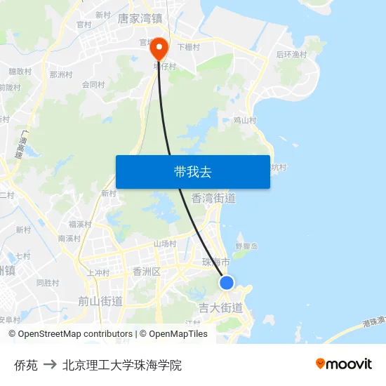 侨苑 to 北京理工大学珠海学院 map