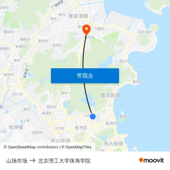 山场市场 to 北京理工大学珠海学院 map