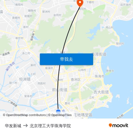 华发新城 to 北京理工大学珠海学院 map
