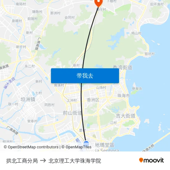 拱北工商分局 to 北京理工大学珠海学院 map
