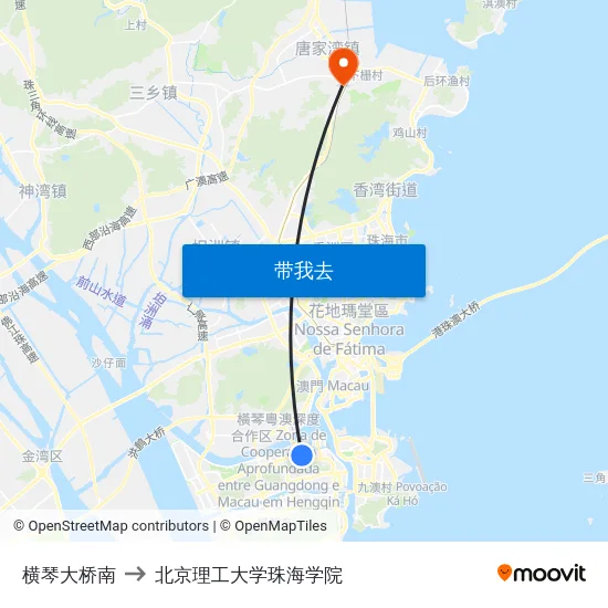 横琴大桥南 to 北京理工大学珠海学院 map