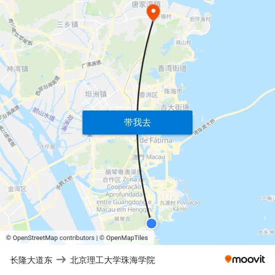 长隆大道东 to 北京理工大学珠海学院 map