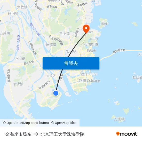 金海岸市场东 to 北京理工大学珠海学院 map