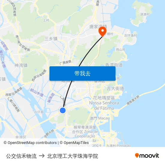 公交信禾物流 to 北京理工大学珠海学院 map