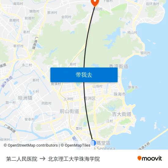 第二人民医院 to 北京理工大学珠海学院 map