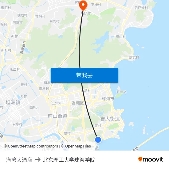 海湾大酒店 to 北京理工大学珠海学院 map