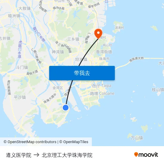 遵义医学院 to 北京理工大学珠海学院 map