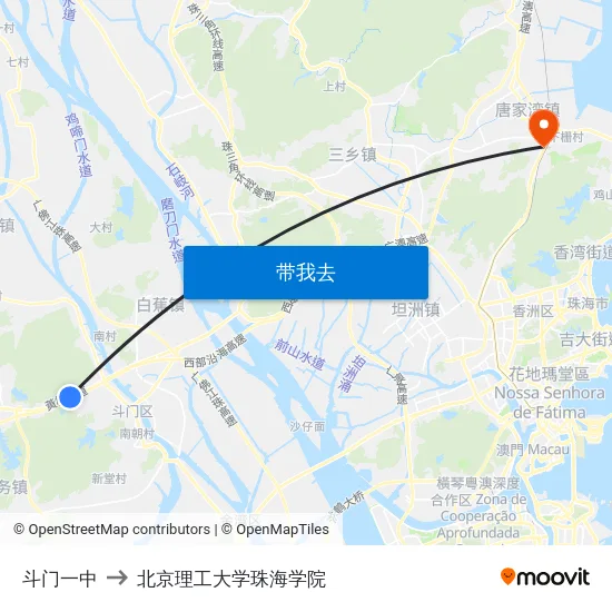 斗门一中 to 北京理工大学珠海学院 map