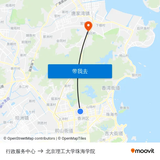 行政服务中心 to 北京理工大学珠海学院 map